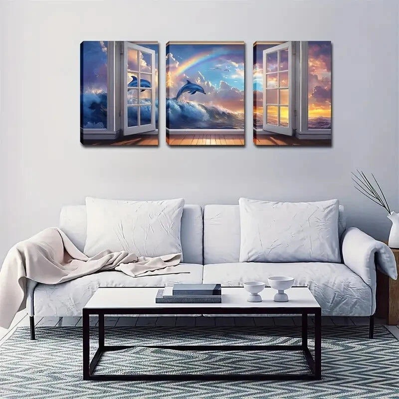 3pcs Vibrant Sunset Seascape Clouds Perfect Wall Art Set Canvas Framed 40x60cm - High Quality Print 100% Australian Made Wall Canvas Ready to Hang - Bella Home Decor