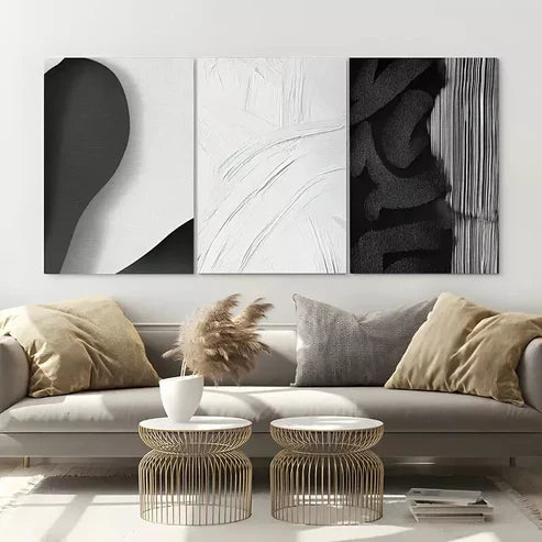 3pcs Black and White Abstract Wall Art Set Canvas Unframed - High Quality Print 100% Australian Made Wall Canvas
