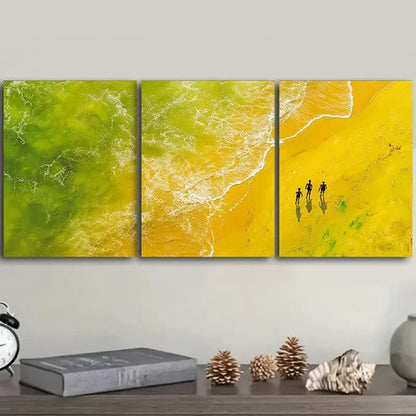 3pcs Aerial view of a yellow sand beach Wall Art Set Canvas Unframed – High Quality Print, 100% Australian Made Wall Canvas - Bella Home Decor