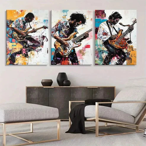 3pcs Abstract Electric Guitarist Color Wall Art Canvas Unframed - High Quality Print 100% Australian Made Wall Canvas - Bella Home Decor