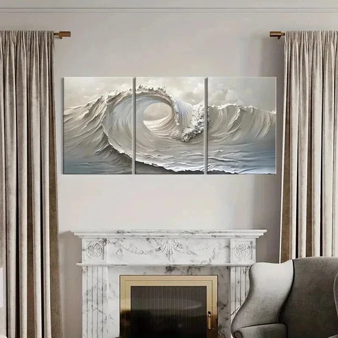 3pcs Abstract Ocean Wave Monochromatic Wall Art Canvas Unframed - High Quality Print 100% Australian Made Wall Canvas - Bella Home Decor