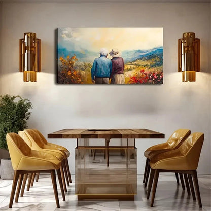 Elderly Couple Serene Autumn Wall Art Canvas Office Home Room Framed 120x60cm