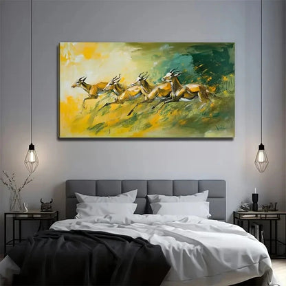 Deer Running On The Grassland Wall Art Canvas Office Home Room Framed 120x60cm
