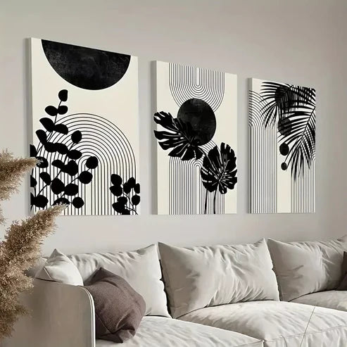 3pcs Black Boho Tropical Art Set Canvas Unframed - High Quality Print 100% Australian Made Wall Canvas