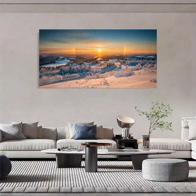 Vibrant Winter Sunrise Snow Wall Art Canvas Office Home Room Framed 120x60cm - Bella Home Decor
