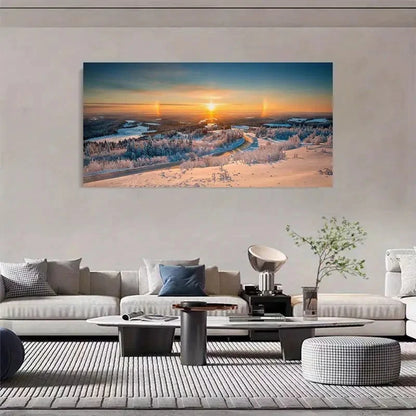 Vibrant Winter Sunrise Snow Wall Art Canvas Office Home Room Framed 120x60cm - Bella Home Decor