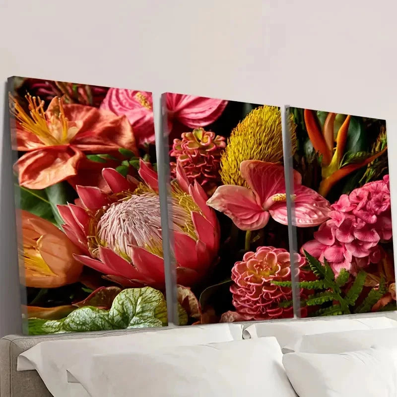 3pcs tropical flowers botanical beauty floral Wall Art Set Canvas Framed 50x70cm - High Quality Print 100% Australian Made Wall Canvas Ready to Hang