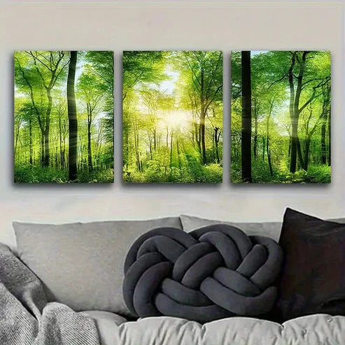 3pcs Sunlit Spring Forest Wall Art Set Canvas Unframed - High Quality Print 100% Australian Made Wall Canvas - Bella Home Decor
