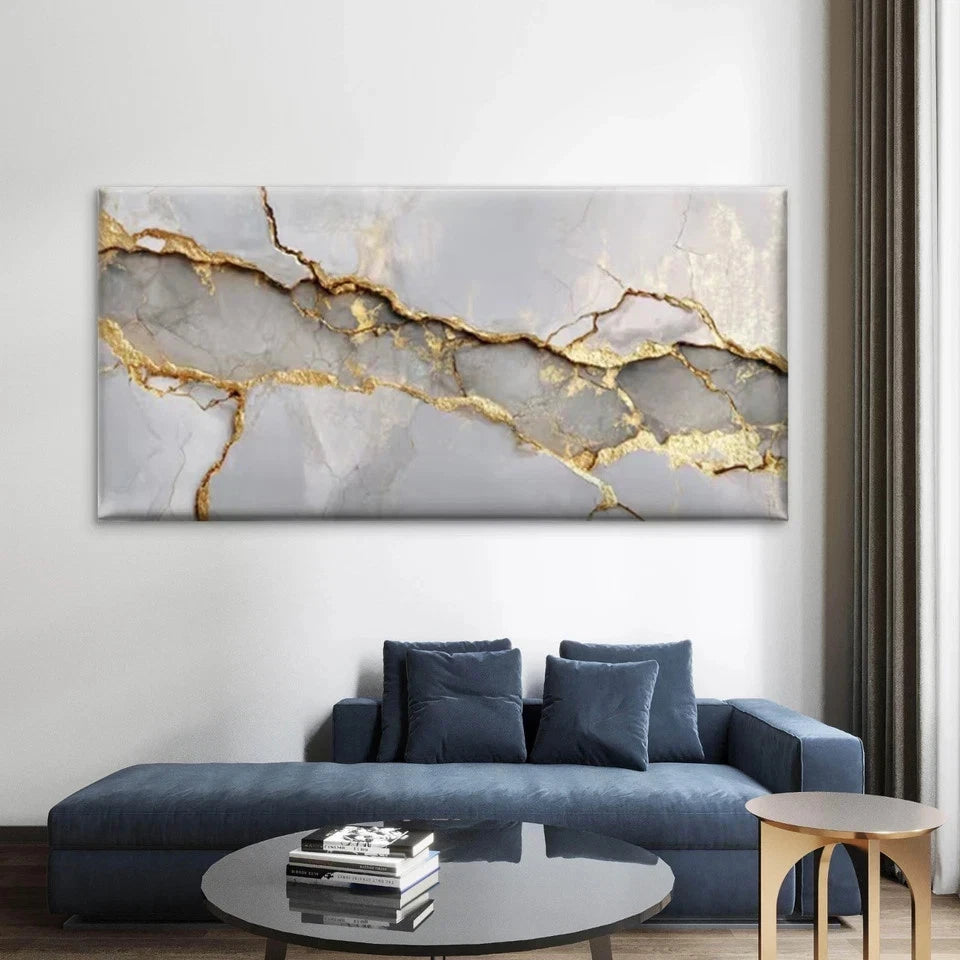 Golden Abstract Gray Wall Art Canvas Office Home Room Framed 120x60cm