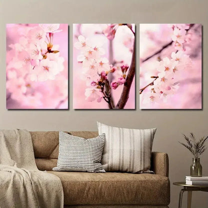 3pcs Cherry Blossom Blush Pink Botanical Flower Metal Print Ready to Hang Art