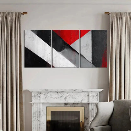 3pcs Abstract Geometric Red White Black Design   Wall Art Set Canvas Framed 50x70cm - High Quality Print 100% Australian Made Wall Canvas Ready to Hang - Bella Home Decor