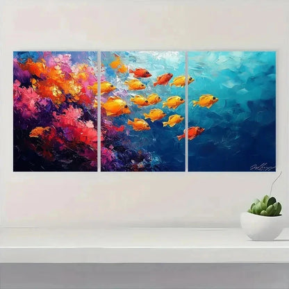 3pcs Vibrant Underwater Fish Canvas Art F   Wall Art Set Canvas Framed 50x70cm - High Quality Print 100% Australian Made Wall Canvas Ready to Hang