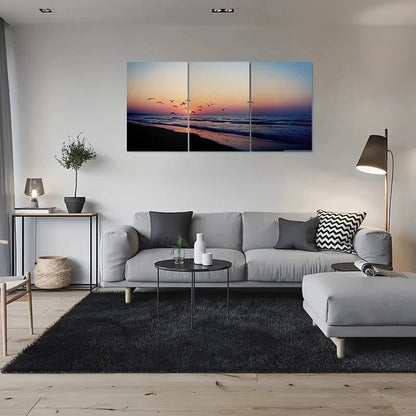 3pcs Beach Sunset Ocean Scene with Birds & Waves Metal Print Ready to Hang Art - Bella Home Decor