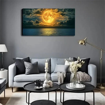 Moonlit Ocean Reflection Decor Wall Art Canvas Office Home Room Framed 120x60cm - Bella Home Decor