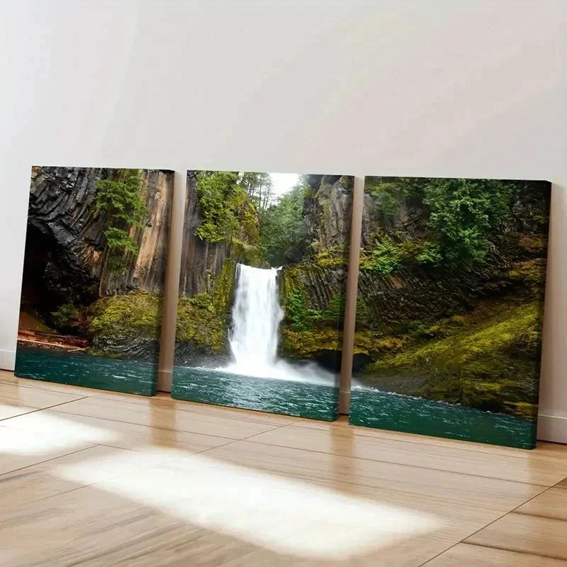 3pcs Valley Waterfall Modern Decoration Wall Art Set Canvas Framed 60x90cm - High Quality Print 100% Australian Made Wall Canvas Ready to Hang - Bella Home Decor