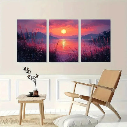 3pcs Soothing Sunrise Gouache Lilac Perfect Wall Art Set Canvas Framed 40x60cm - High Quality Print 100% Australian Made Wall Canvas Ready to Hang