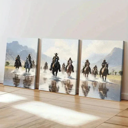 3pcs Western American Cowboys Riding Horses  Wall Art Set Canvas Unframed - High Quality Print 100% Australian Made Wall Canvas
