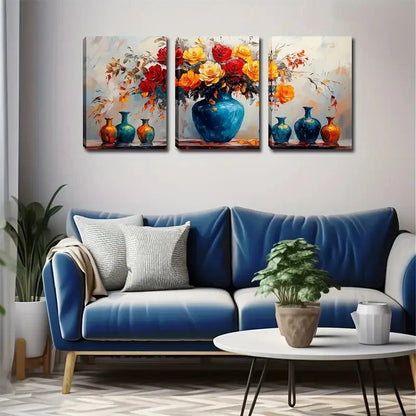 3pcs Several Different Colors Vase Perfect Wall Art Set Canvas Framed 40x60cm - High Quality Print 100% Australian Made Wall Canvas Ready to Hang - Bella Home Decor