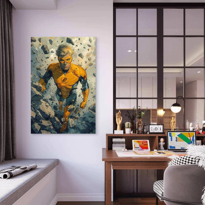 Cartoon Superhero Illustration 60x90cm Metal Print Ready to Hang