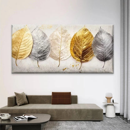 Leaves Wall Art, Golden Wall Art Canvas Office Home Room Framed 120x60cm