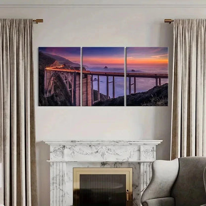 3pcs Coastal Landscape with Train & Sunset Wall Art Set Canvas Framed 50x70cm - High Quality Print 100% Australian Made Wall Canvas Ready to Hang - Bella Home Decor