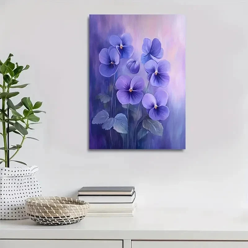 Vibrant Purple Violets with Golden Painting 40x60cm Metal Print Ready to Hang - Bella Home Decor