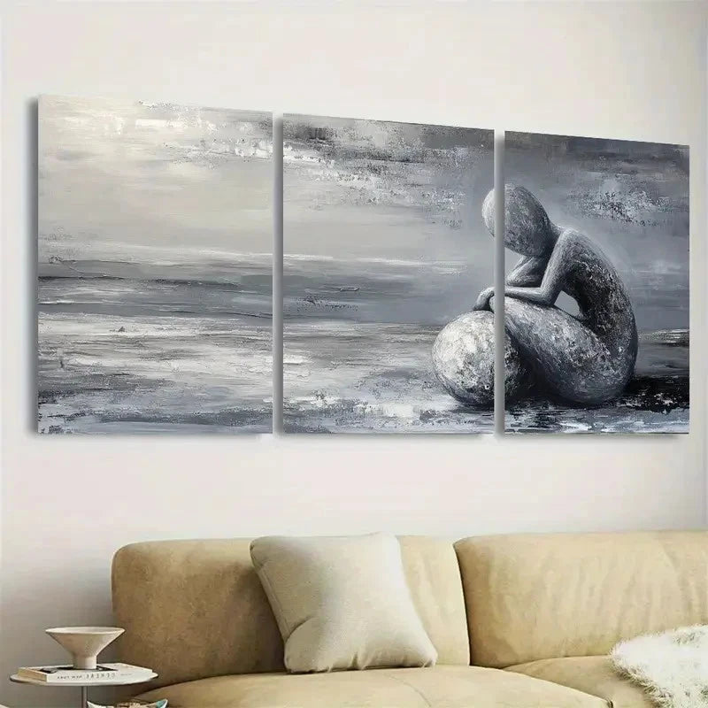 3pcs Serenity in Grey Wall Art Set Canvas Framed 60x90cm - High Quality Print 100% Australian Made Wall Canvas Ready to Hang