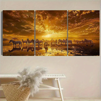 3pcs Serengeti Sunset Zebra Wall Art Set Canvas Framed 60x90cm - High Quality Print 100% Australian Made Wall Canvas Ready to Hang