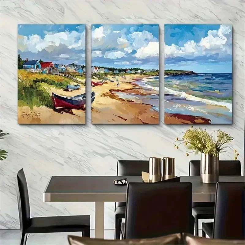 3pcs Vibrant Coastal Scene With Colorful Perfect Wall Art Set Canvas Framed 50x70cm - High Quality Print 100% Australian Made Wall Canvas Ready to Hang