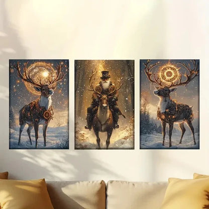 3pcs Enchanted Deer & Mystical Forest Scene Wall Art Canvas Unframed - High Quality Print 100% Australian Made Wall Canvas