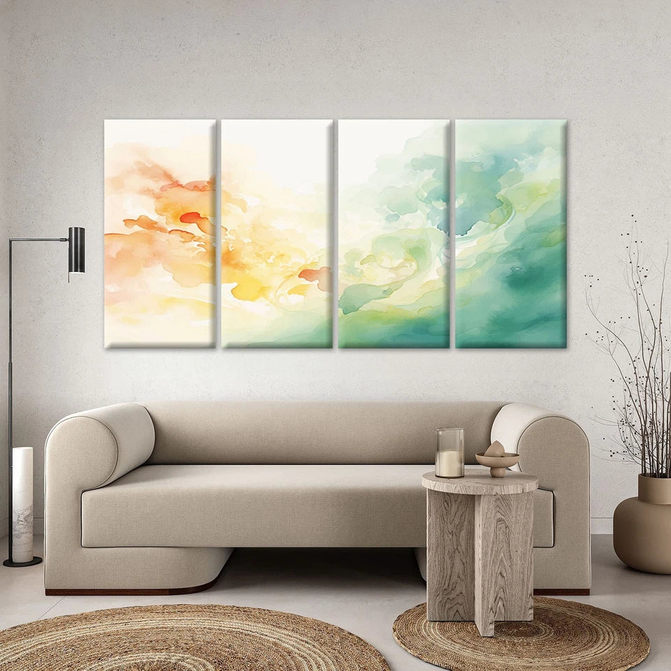 4pcs Minimalist Orange & Blue Watercolour Wall Art Canvas Framed 45x80cm - High Quality Print 100% Australian Made Wall Canvas Ready to Hang