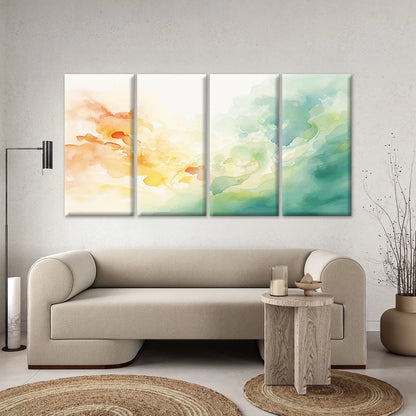 4pcs Minimalist Orange & Blue Watercolour Wall Art Canvas Framed 45x80cm - High Quality Print 100% Australian Made Wall Canvas Ready to Hang