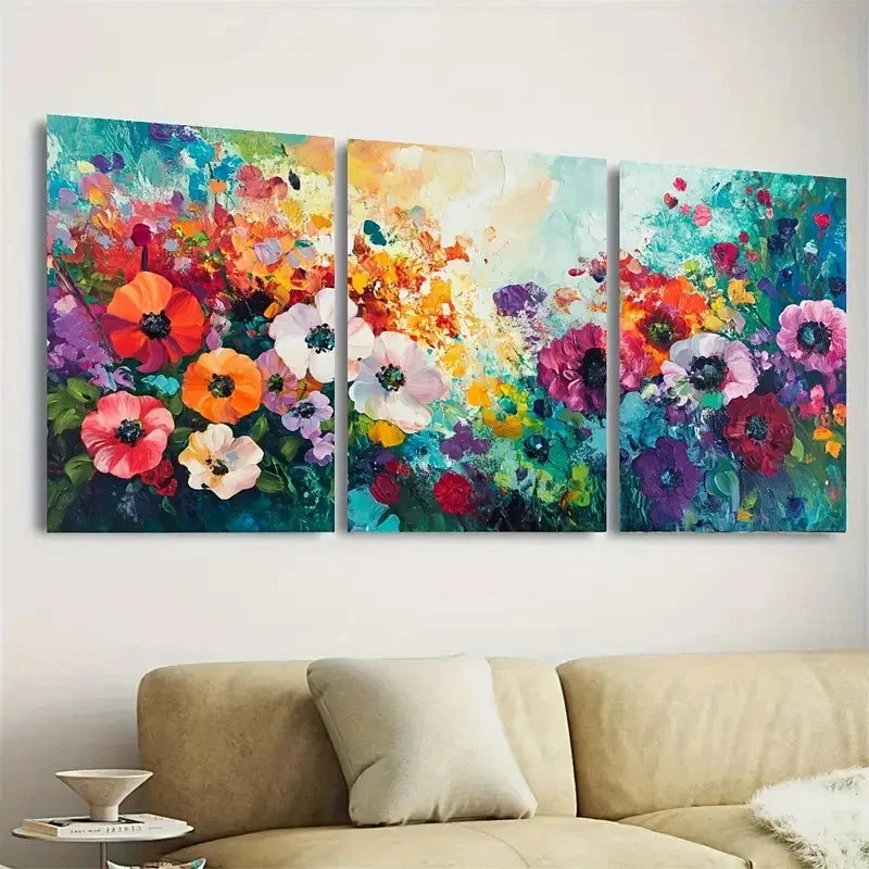 3pcs Abstract Colorful Art Floral Scenery Wall Art Set Canvas Framed 50x70cm - High Quality Print 100% Australian Made Wall Canvas Ready to Hang - Bella Home Decor