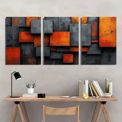 3pcs Orange Grey Black Geometric Industrial Wall Art Canvas Unframed - High Quality Print 100% Australian Made Wall Canvas