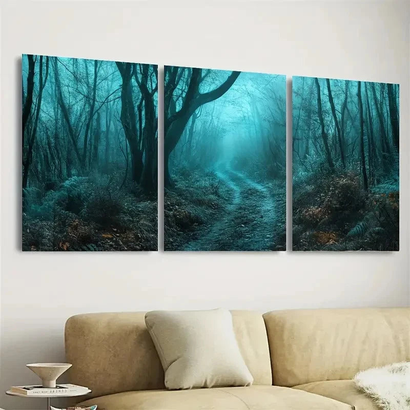 3pcs Ghostly Forest Path Halloween Art Spooky Wall Art Set Canvas Framed 50x70cm - High Quality Print 100% Australian Made Wall Canvas Ready to Hang - Bella Home Decor