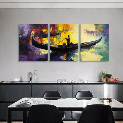 3pcs Gondola at Sunset Venetian Vibrant Wall Art Canvas Unframed - High Quality Print 100% Australian Made Wall Canvas