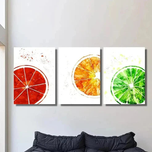 3pcs Bloody Oranges Fresh Green Lime Wall Art Canvas Unframed – High Quality Print 100% Australian Made Wall Canvas - Bella Home Decor