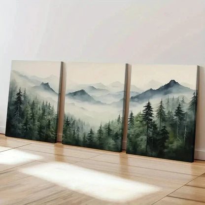 3pcs Misty Mountain Landscape Forest Scenery Wall Art Set Canvas Framed 60x90cm - High Quality Print 100% Australian Made Wall Canvas Ready to Hang - Bella Home Decor