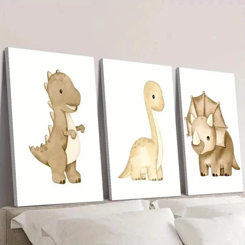 3pcs Cartoon Dinosaur Animal Themed Wall Art Set Canvas Unframed - High Quality Print 100% Australian Made Wall Canvas