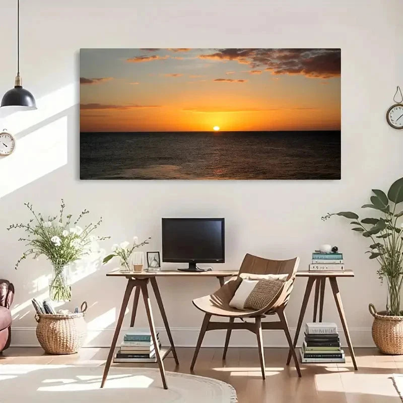 Seaside Sunset Ocean Retro Wall Art Canvas Office Home Room Framed 120x60cm