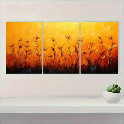3pcs Solid Abstract Yellow Painting Metal Print Ready to Hang Art - Bella Home Decor