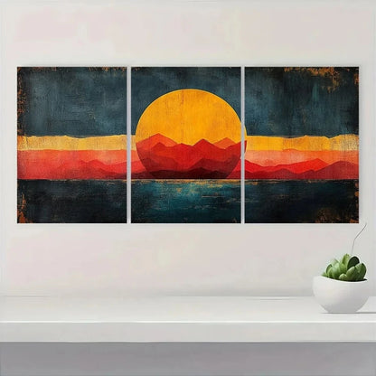 3pcs Mid Century Semi Circle Polygons Metal Print Ready to Hang Art - Bella Home Decor