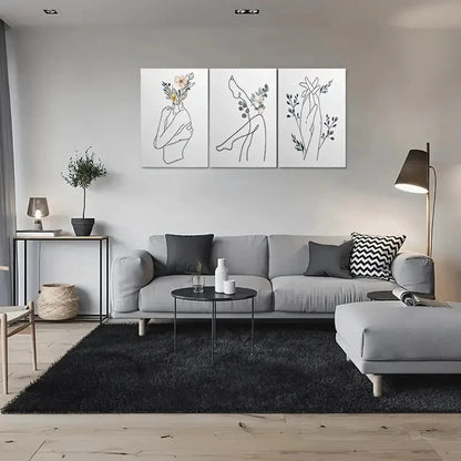 3pcs Line Drawings of Flowers Elegant Metal Print Ready to Hang Art