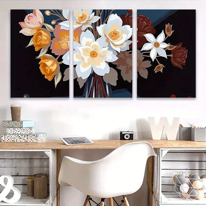 3pcs Eternal Elegance White and Amber Flowers Wall Art Set Canvas Framed 60x90cm - High Quality Print 100% Australian Made Wall Canvas Ready to Hang