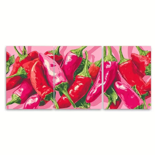 3pcs Chilli Pepper Hottie Funny Retro Kitchen Wall Art Set Canvas Framed 50x70cm - High Quality Print 100% Australian Made Wall Canvas Ready to Hang