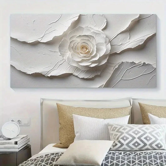 Elegant White Paper Rose Wall Art Canvas Office Home Room Framed 120x60cm