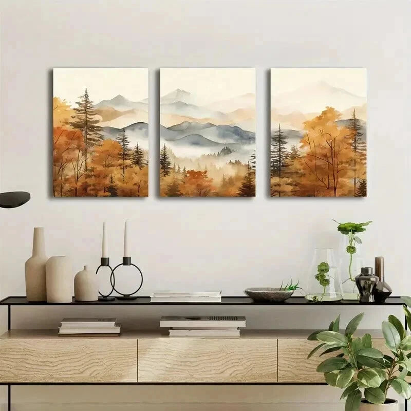 3pcs Autumn Mountain and Forest Landscape Wall Art Set Canvas Framed 60x90cm - High Quality Print 100% Australian Made Wall Canvas Ready to Hang