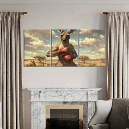 3pcs Australian Kangaroo Boxing Gloves Fantasy  Wall Art Set Canvas Framed 40x60cm - High Quality Print 100% Australian Made Wall Canvas Ready to Hang - Bella Home Decor