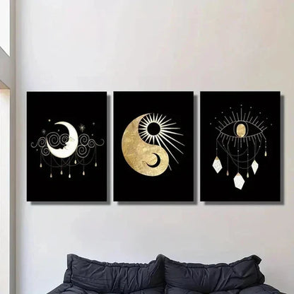 3pcs Modern Sun and Moon Constellation Wall Art Canvas Unframed - High Quality Print 100% Australian Made Wall Canvas