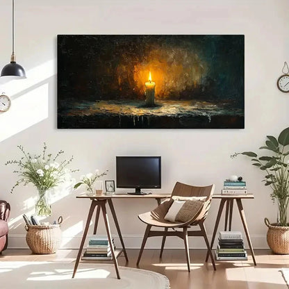 Warmth Candlelight Themes Dark Wall Art Canvas Office Home Room Framed 120x60cm - Bella Home Decor